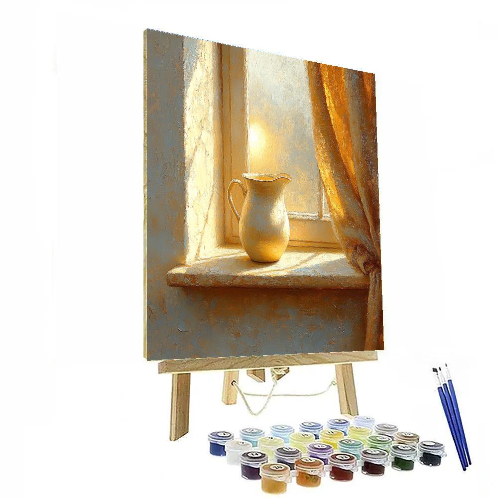Johannes Vermeer Inspired Golden Light On Window Ledge With Ceramic Jug Numbered painting kits
