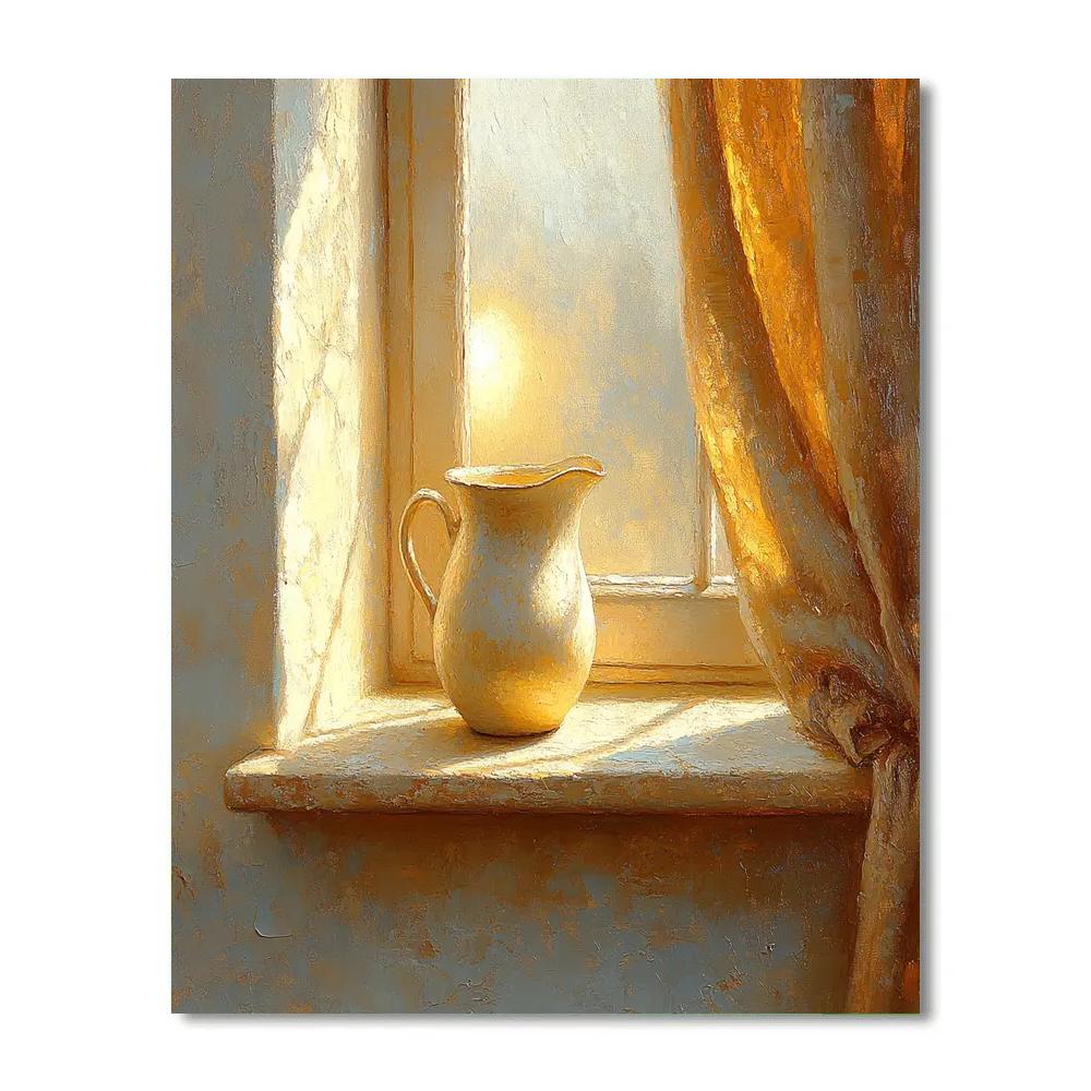 Johannes Vermeer Inspired Golden Light On Window Ledge With Ceramic Jug Numbered painting kits