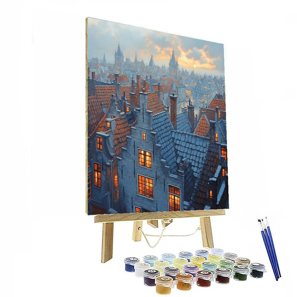 Johannes Vermeer Inspired Delft Rooftops At Dawn Paint by numbers kits