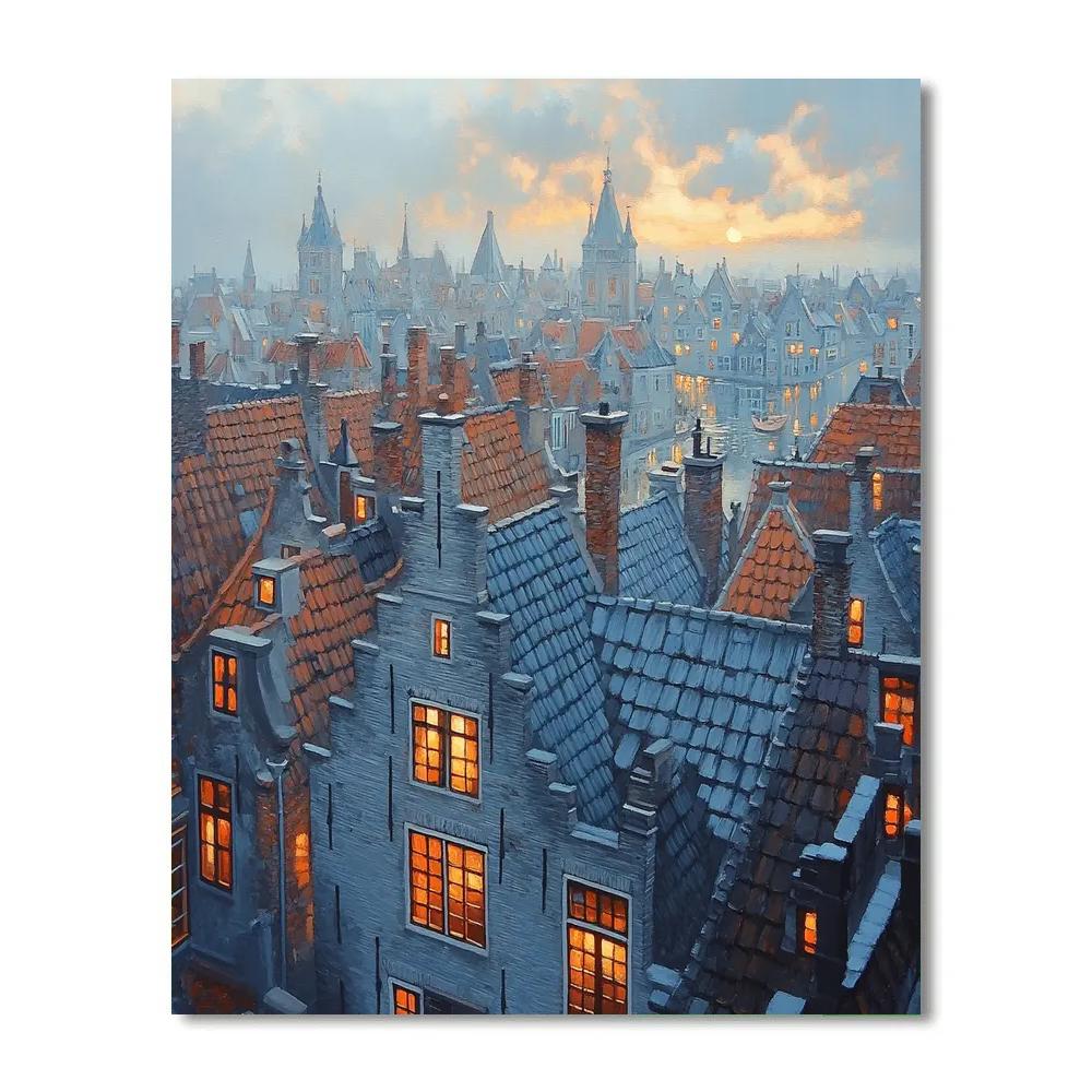 Johannes Vermeer Inspired Delft Rooftops At Dawn Paint by numbers kits