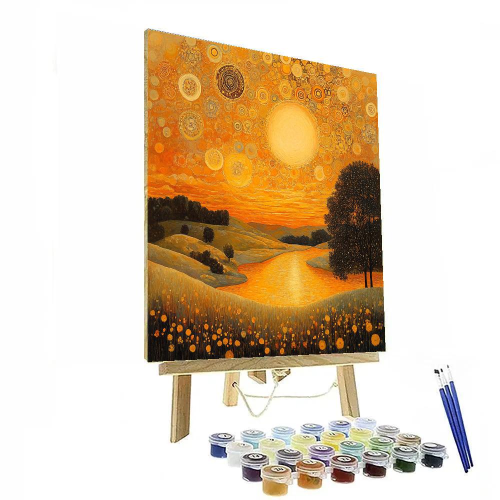 Gustav Klimt Inspired Golden Sunset paint by number
