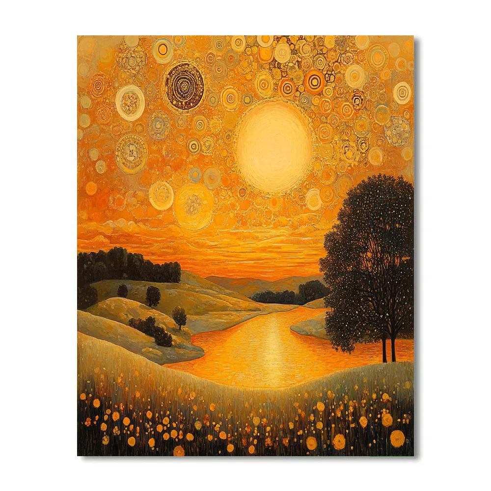 Gustav Klimt Inspired Golden Sunset paint by number
