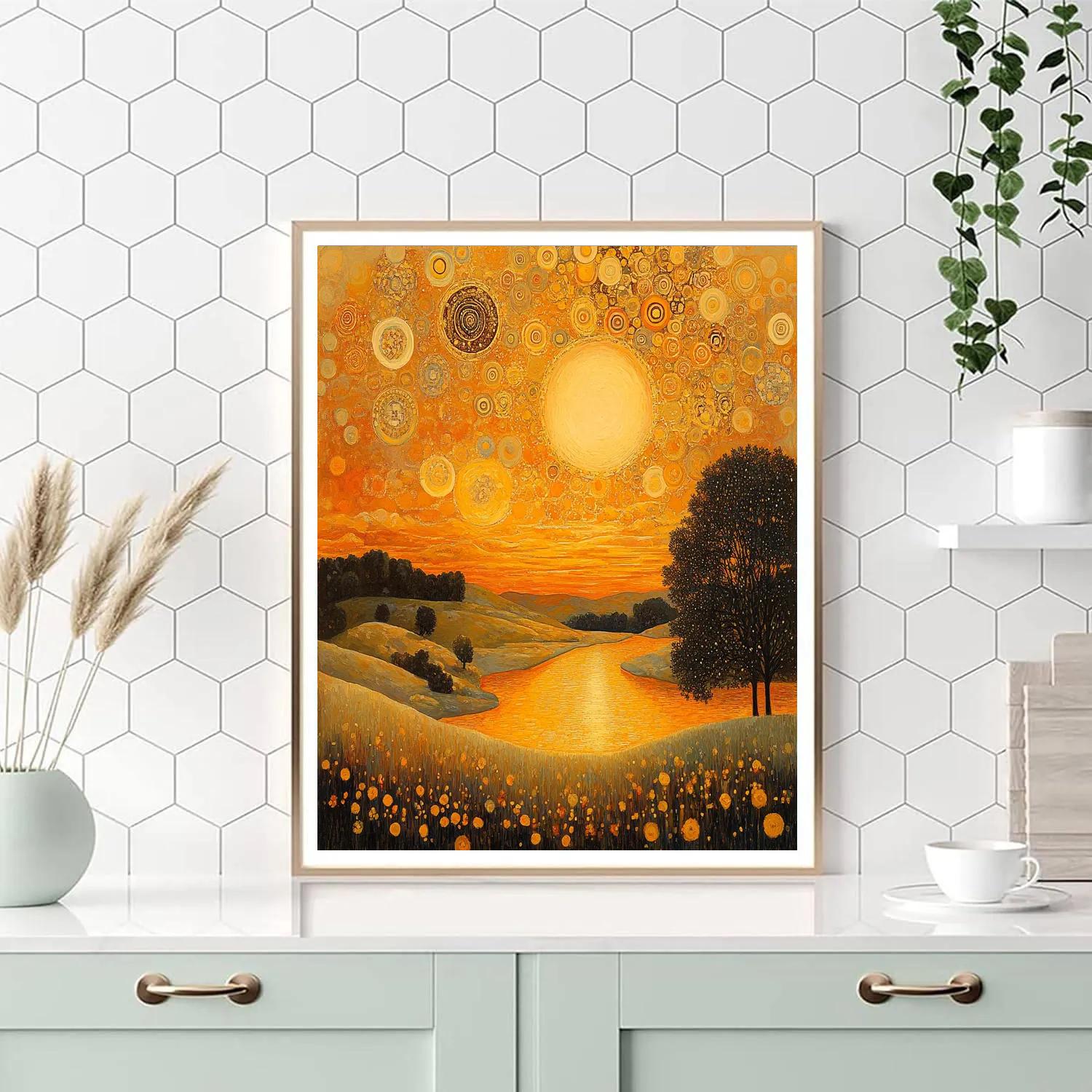 Gustav Klimt Inspired Golden Sunset paint by number