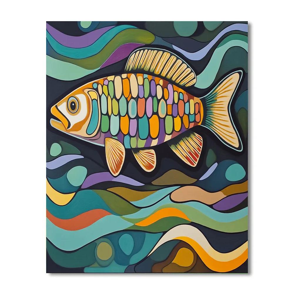 Norval Morrisseau Inspired Fish Of The Flowing River painting number kit