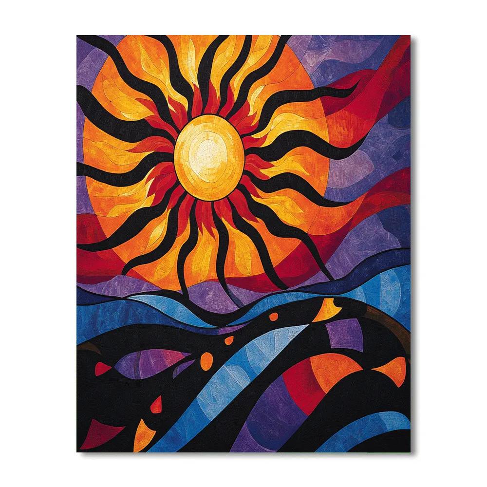 Norval Morrisseau Inspired Sun And Sky Dance Number painting