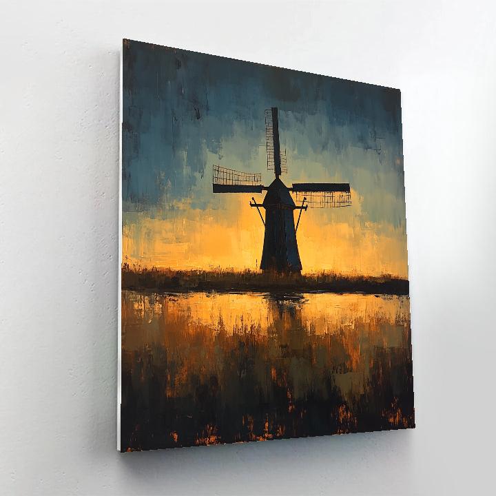 Rembrandt Inspired Windmill Silhouetted Against Glowing Horizon Numbered painting kits