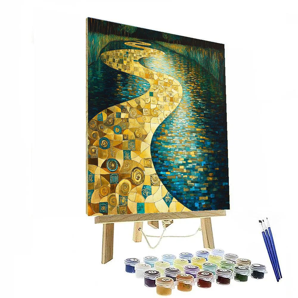 Gustav Klimt Inspired Abstract Golden River Reflections painting number kit