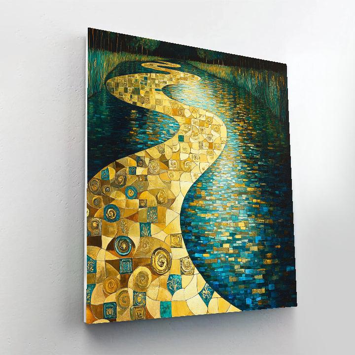 Gustav Klimt Inspired Abstract Golden River Reflections painting number kit
