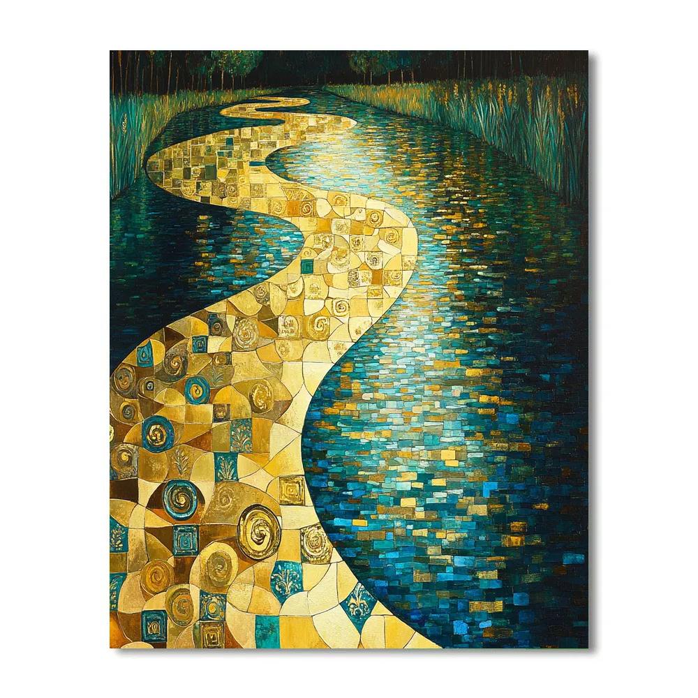 Gustav Klimt Inspired Abstract Golden River Reflections painting number kit