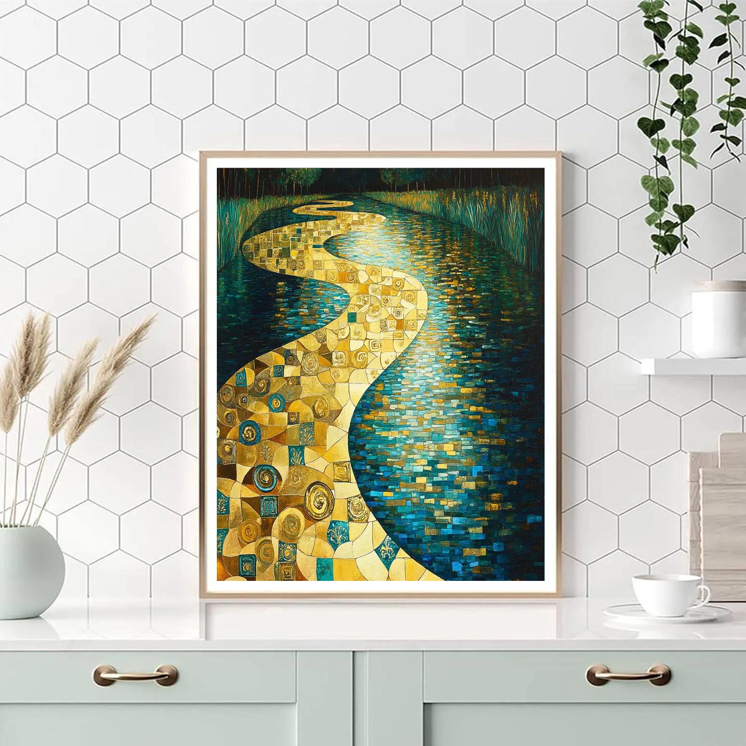 Gustav Klimt Inspired Abstract Golden River Reflections painting number kit