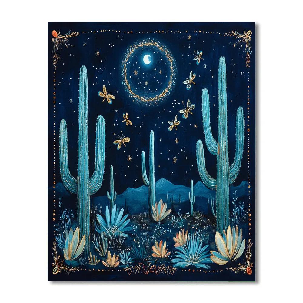 Frida Kahlo Inspired Moonlit Cactus Lullaby Numbered painting kits
