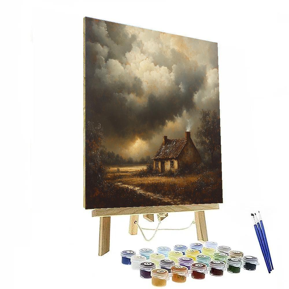Rembrandt Inspired Storm Clouds Gathering Over Rustic Cottage painting number kit