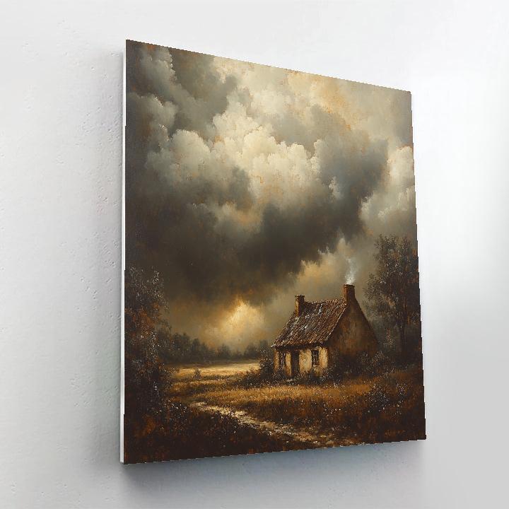Rembrandt Inspired Storm Clouds Gathering Over Rustic Cottage painting number kit