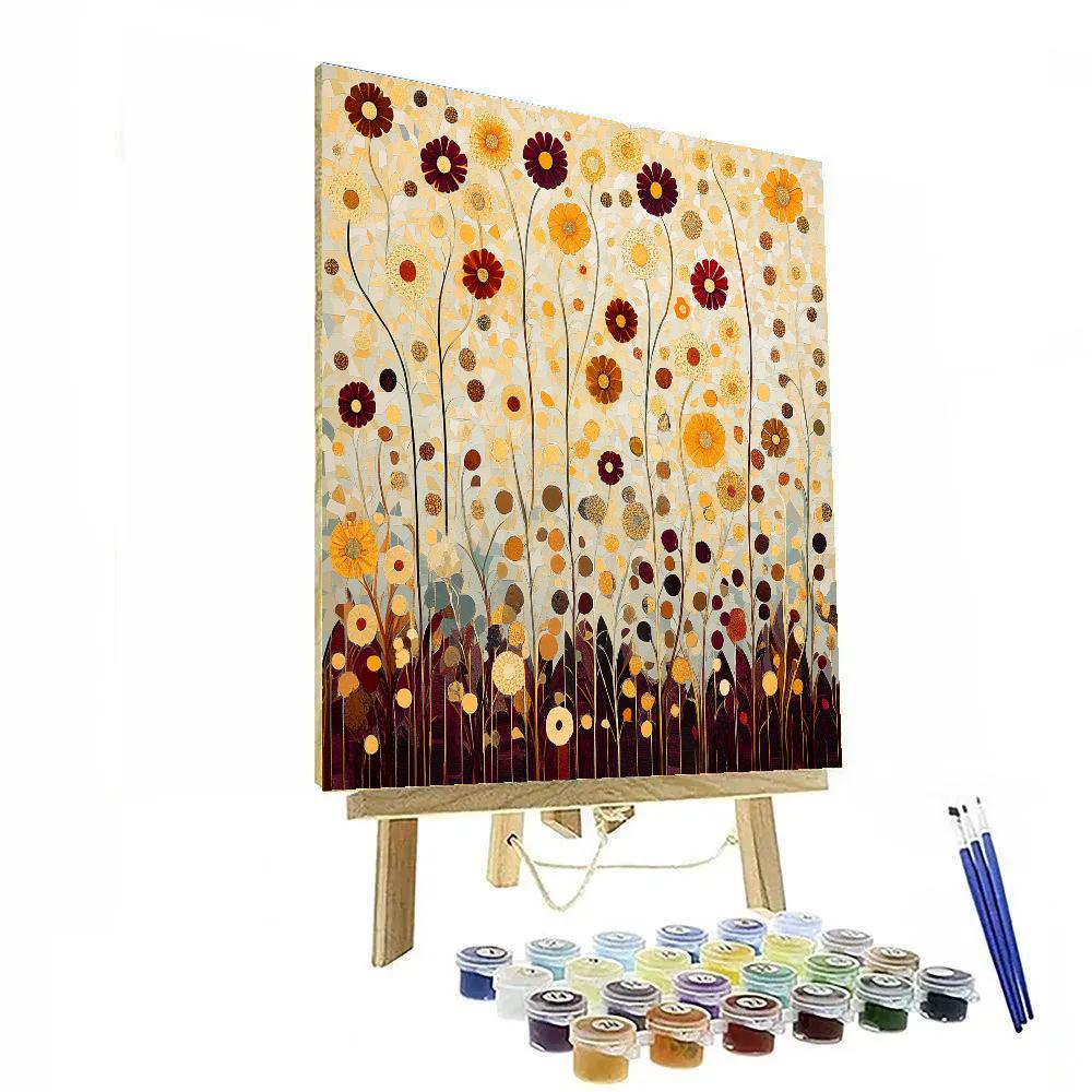 Gustav Klimt Inspired Symbolic Meadow Of Golden Blooms Painting by numbers kit