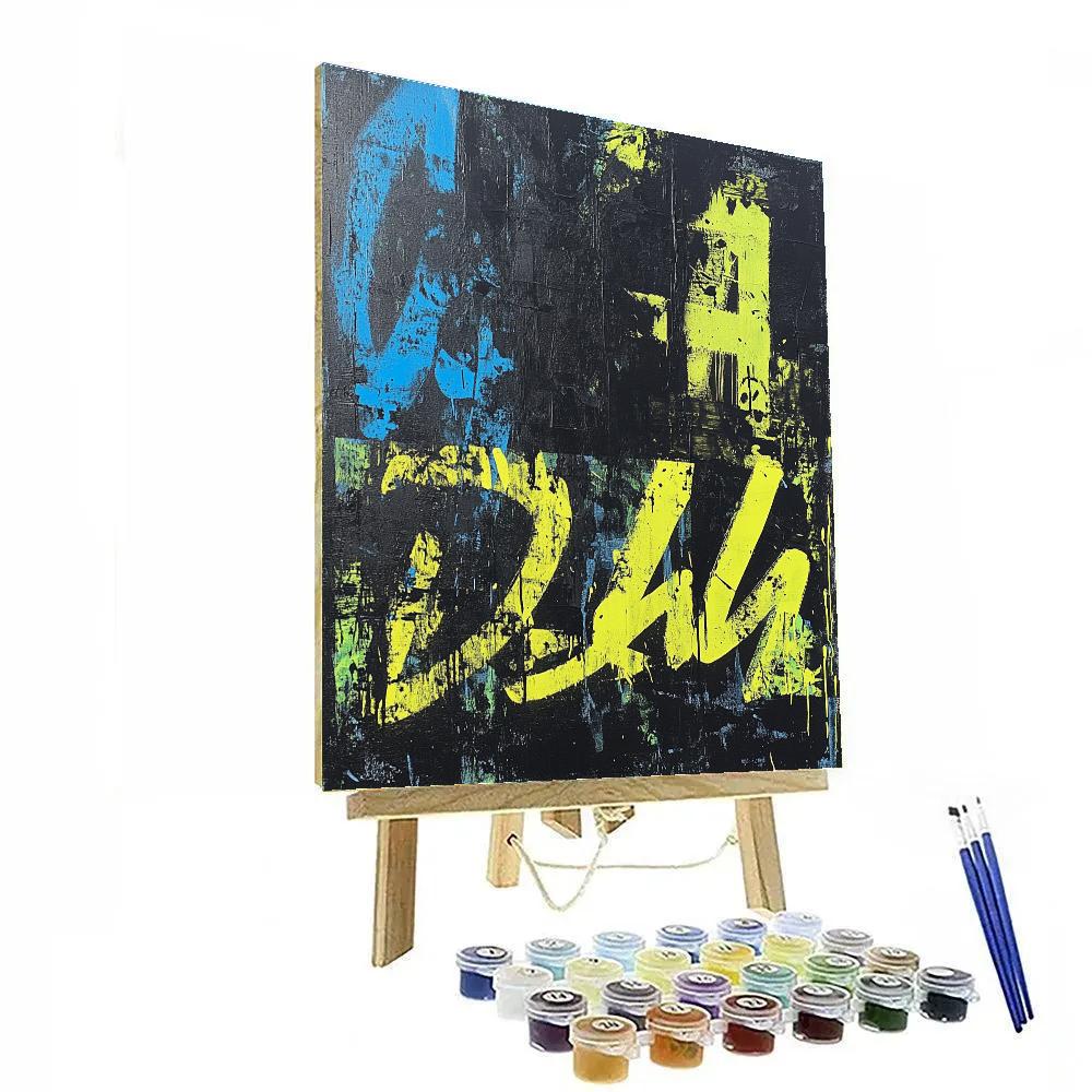 Jean-Michel Basquiat Inspired Neon Skeleton Rhythm Number painting