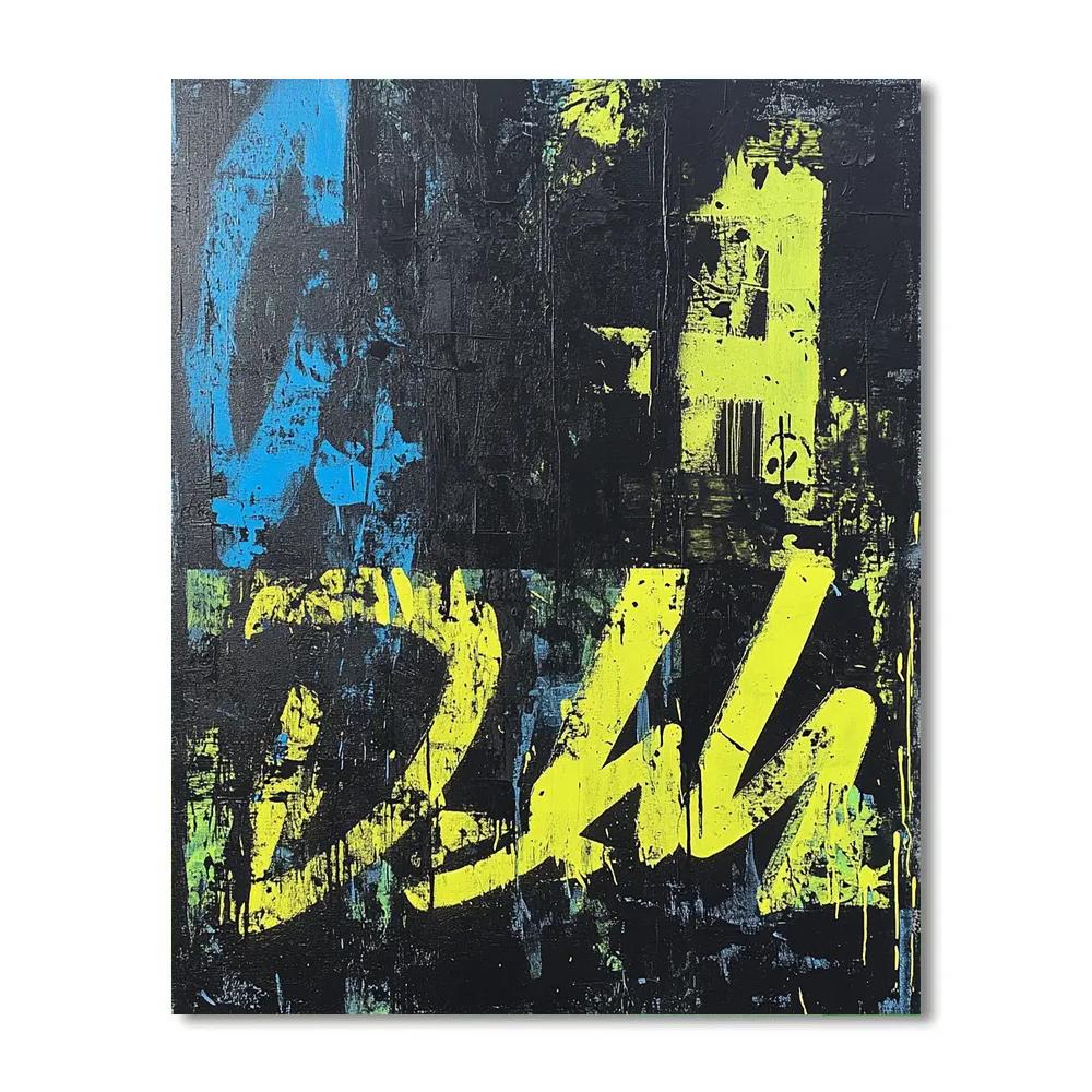 Jean-Michel Basquiat Inspired Neon Skeleton Rhythm Number painting