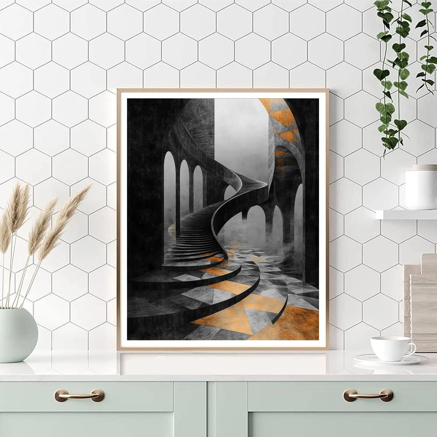 M.C. Escher Inspired Infinity Stairfield Painting by numbers kit