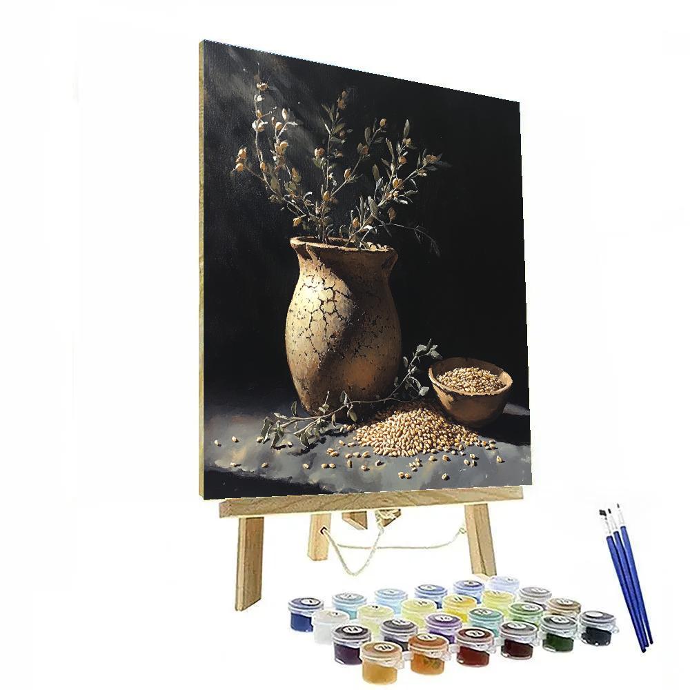 Caravaggio Inspired Cracked Earthenware And Withered Herbs Number painting