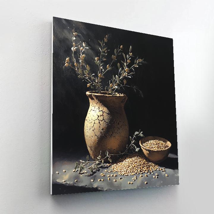 Caravaggio Inspired Cracked Earthenware And Withered Herbs Number painting