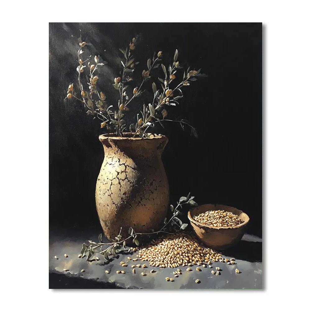 Caravaggio Inspired Cracked Earthenware And Withered Herbs Number painting