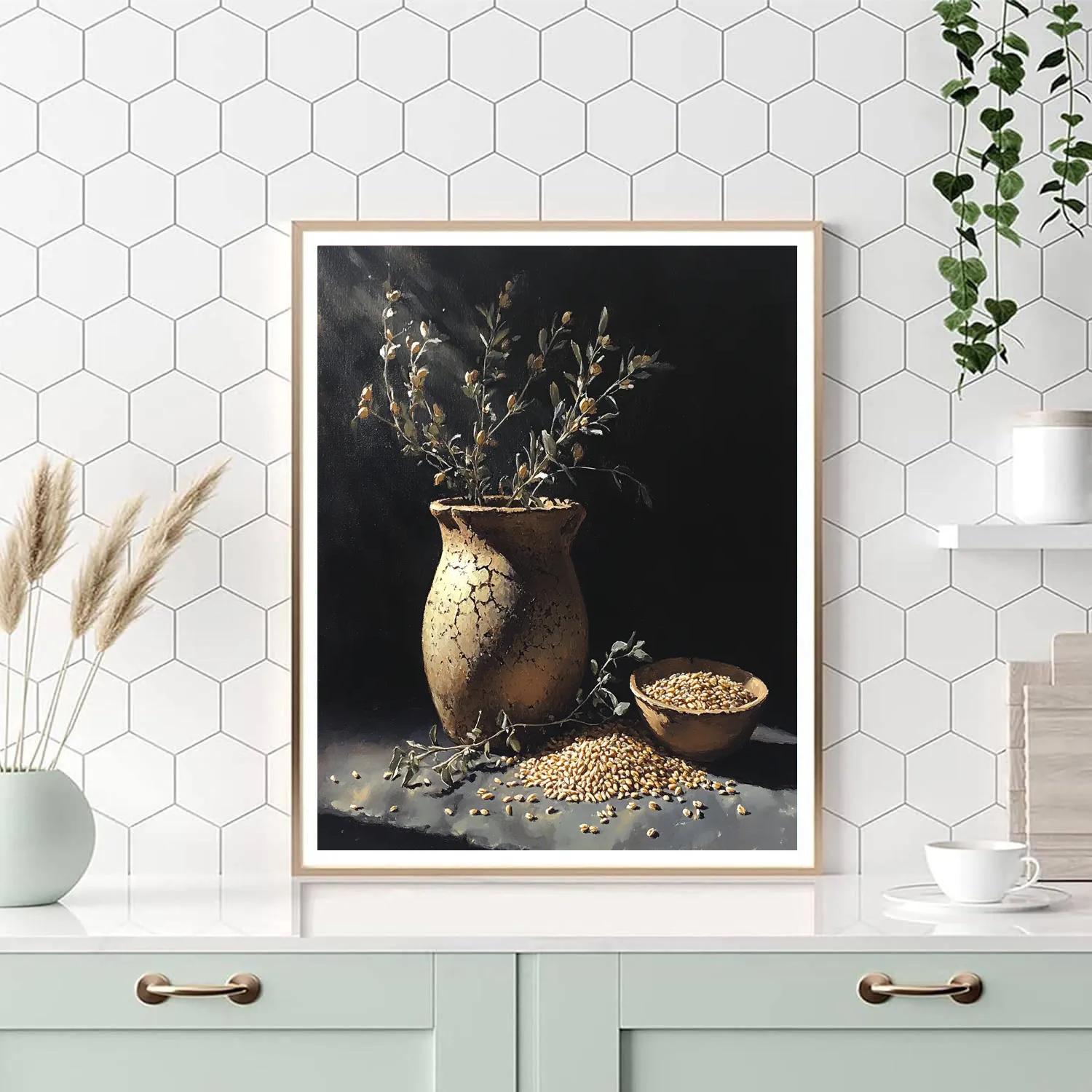 Caravaggio Inspired Cracked Earthenware And Withered Herbs Number painting