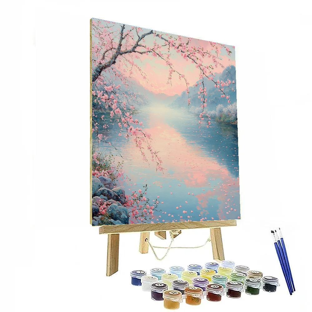 Hiroshige Inspired Cherry Blossom River Mist Painting by numbers kit