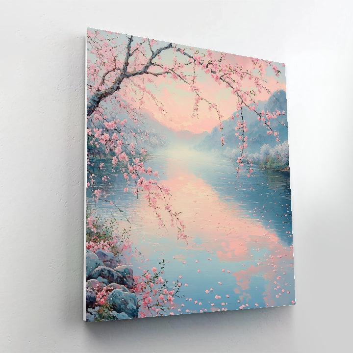Hiroshige Inspired Cherry Blossom River Mist Painting by numbers kit