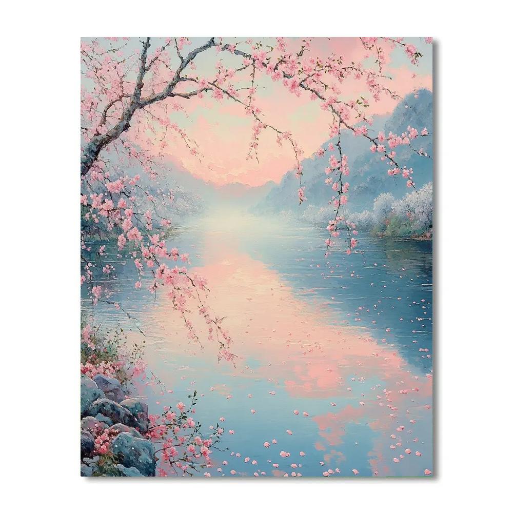 Hiroshige Inspired Cherry Blossom River Mist Painting by numbers kit