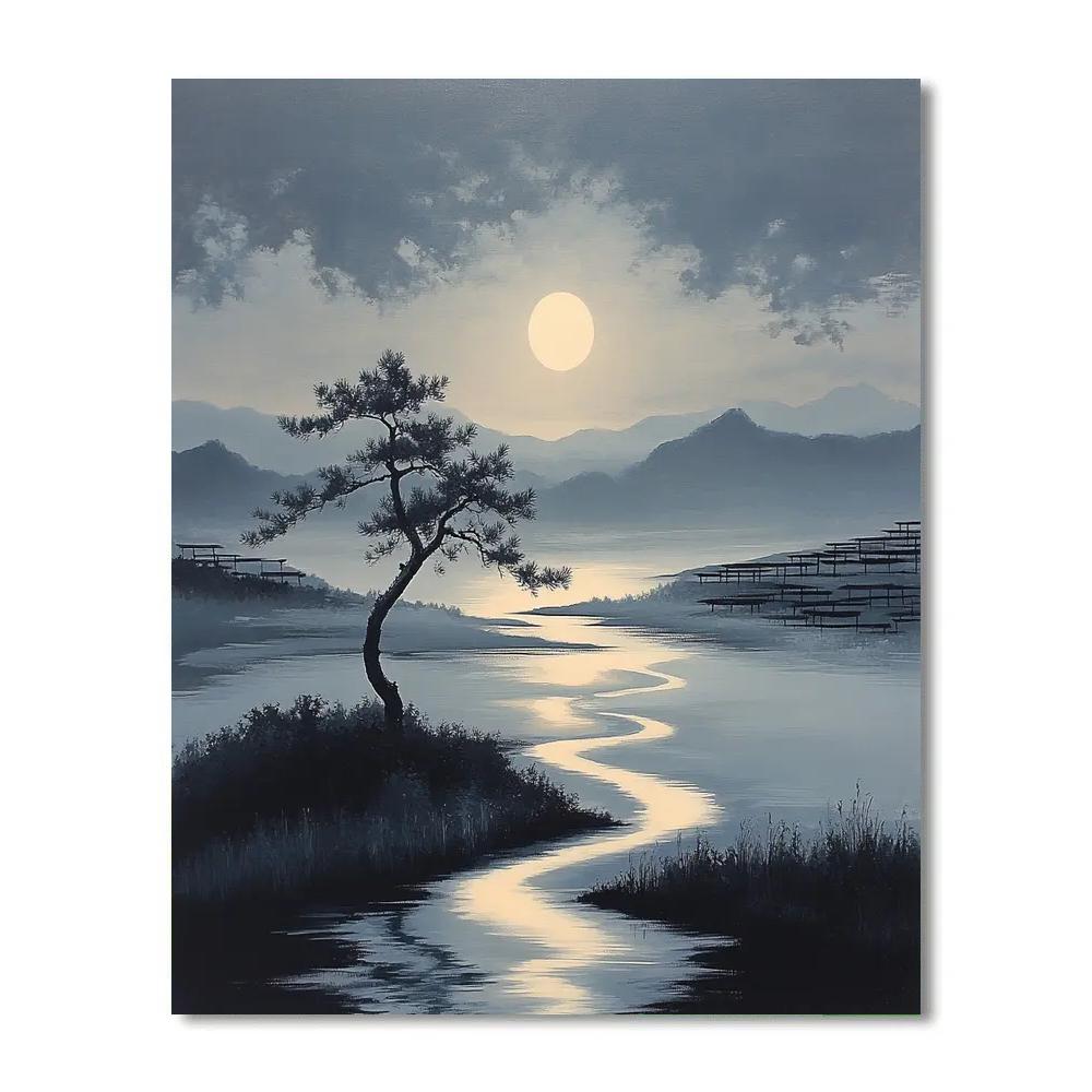 Zhao Mengfu Inspired Moonlit Pine And River Painting by numbers kit