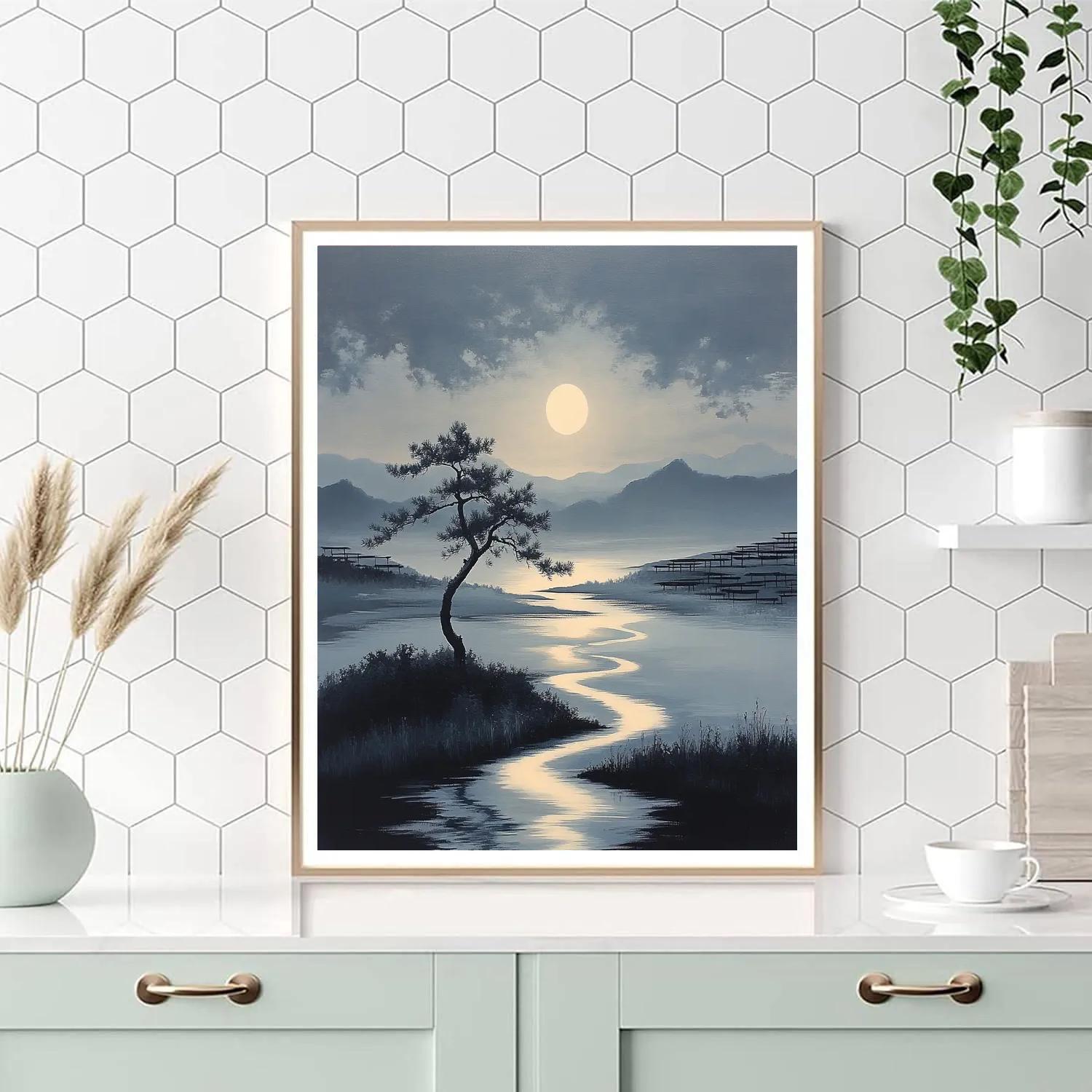 Zhao Mengfu Inspired Moonlit Pine And River Painting by numbers kit