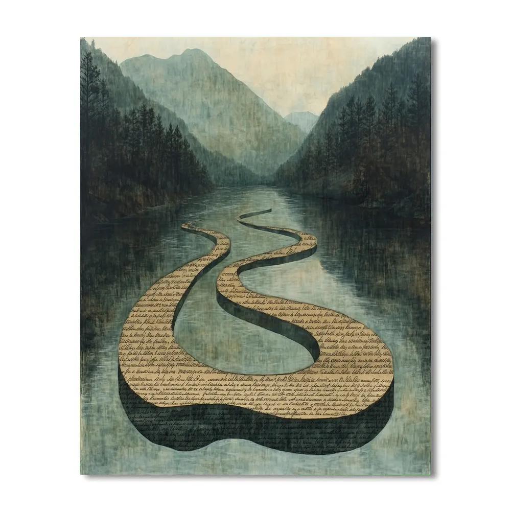 Zhao Mengfu Inspired River Of Time Calligraphy Paint by numbers kits