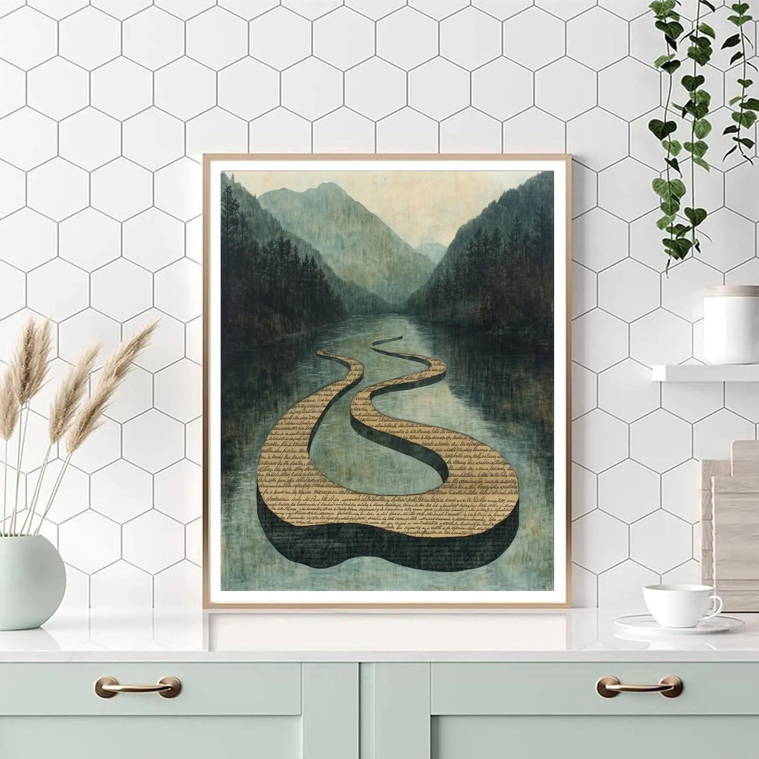 Zhao Mengfu Inspired River Of Time Calligraphy Paint by numbers kits