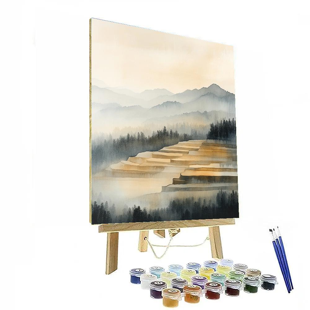Zhao Mengfu Inspired Dawn Over Terraced Fields paint by color