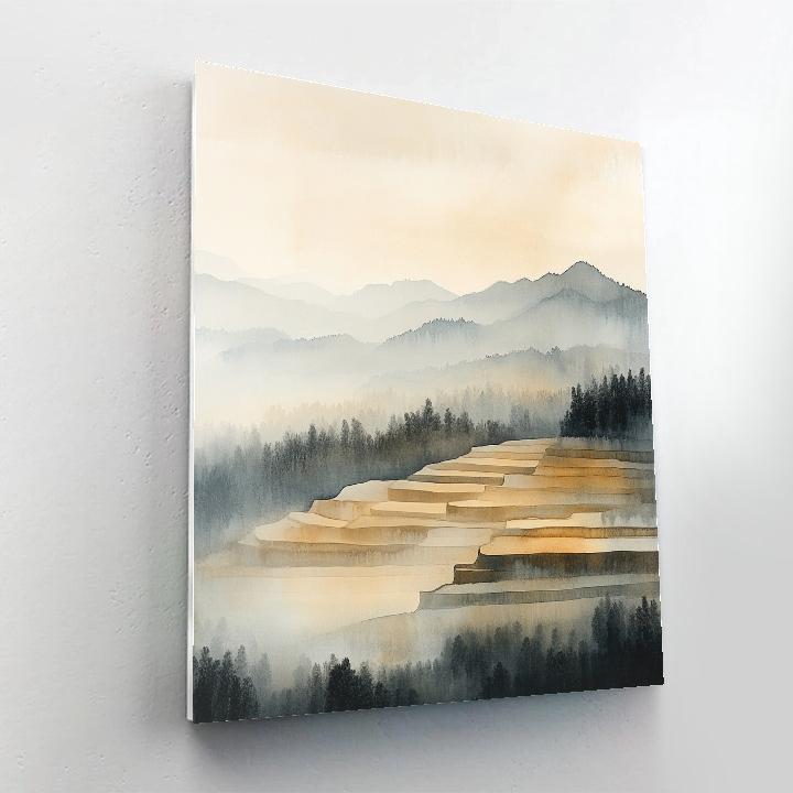 Zhao Mengfu Inspired Dawn Over Terraced Fields paint by color