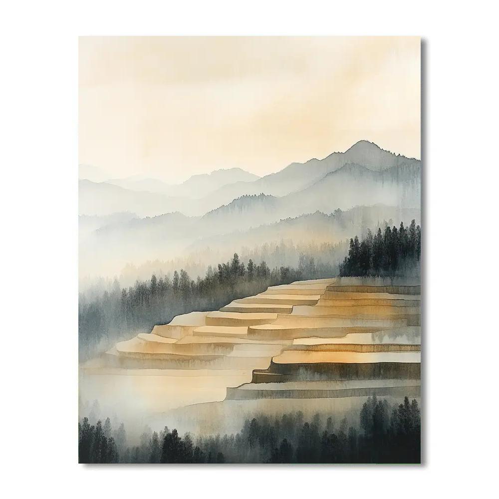 Zhao Mengfu Inspired Dawn Over Terraced Fields paint by color