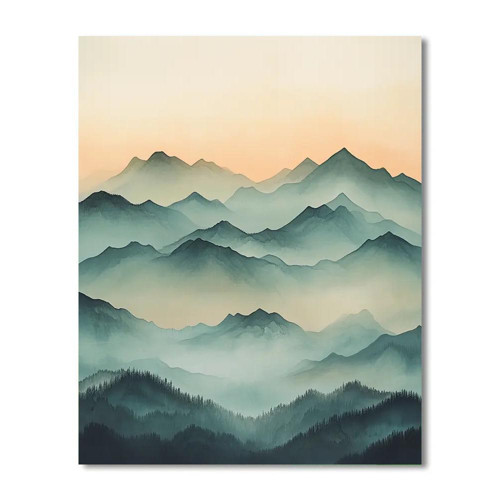 Zhao Mengfu Inspired Misty Mountain Serenity Numbered painting kits