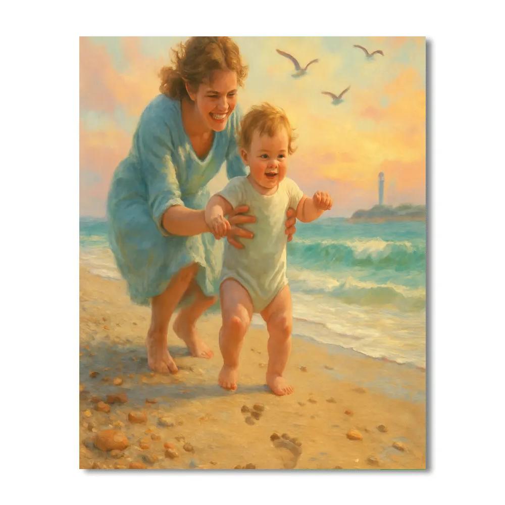First Steps On Pebble Beach Numbered painting kits