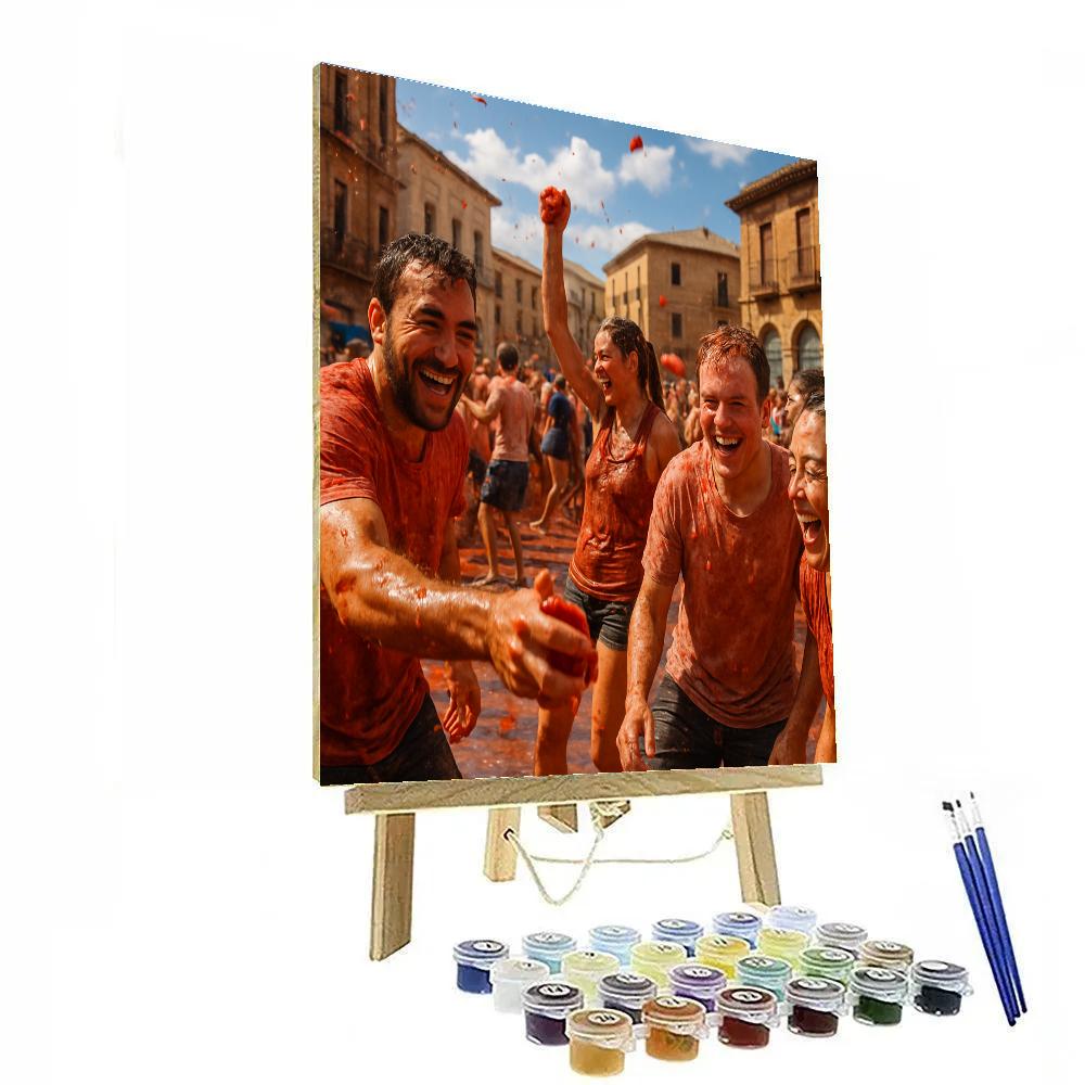 La Tomatina Festival Crowd Scene painting number kit