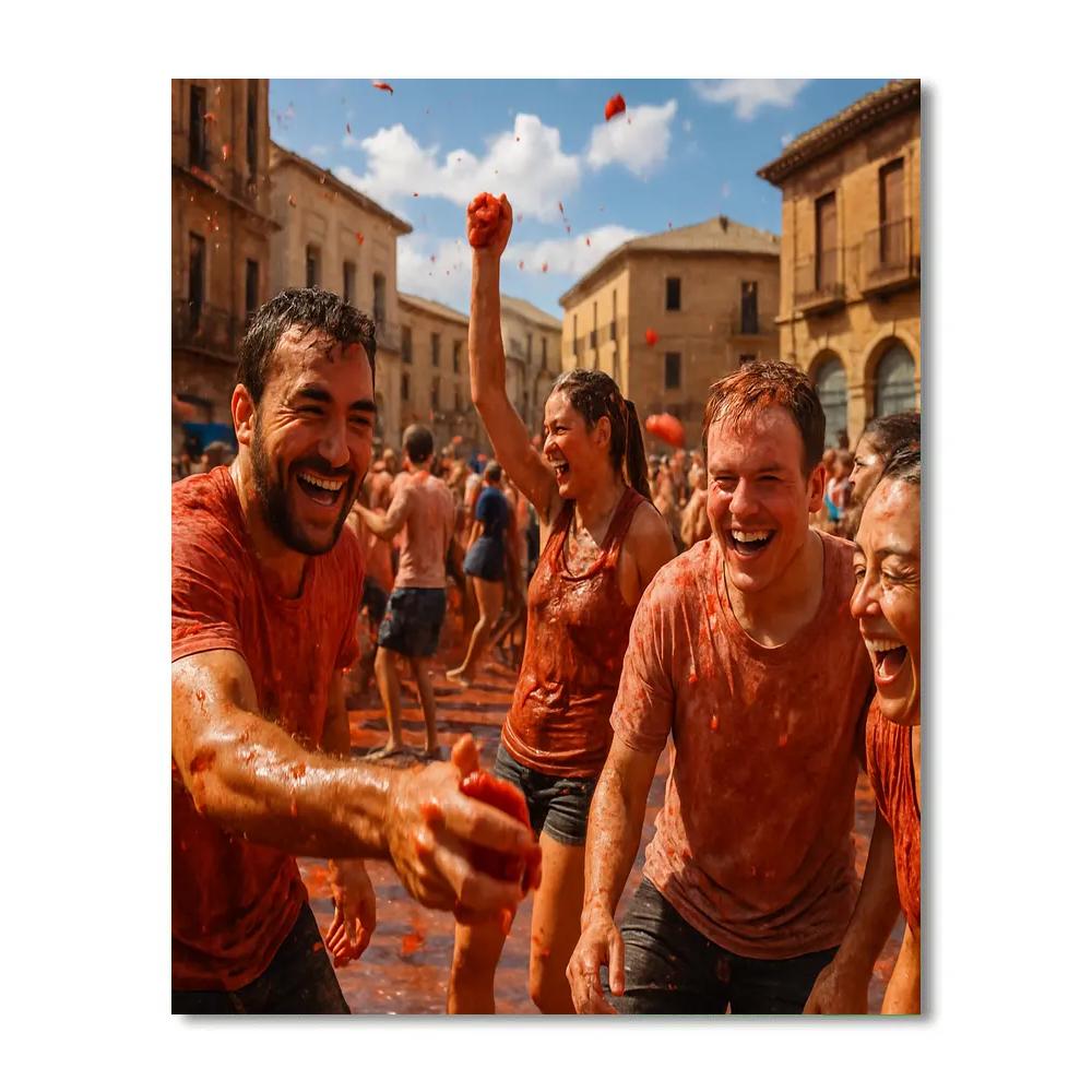La Tomatina Festival Crowd Scene painting number kit