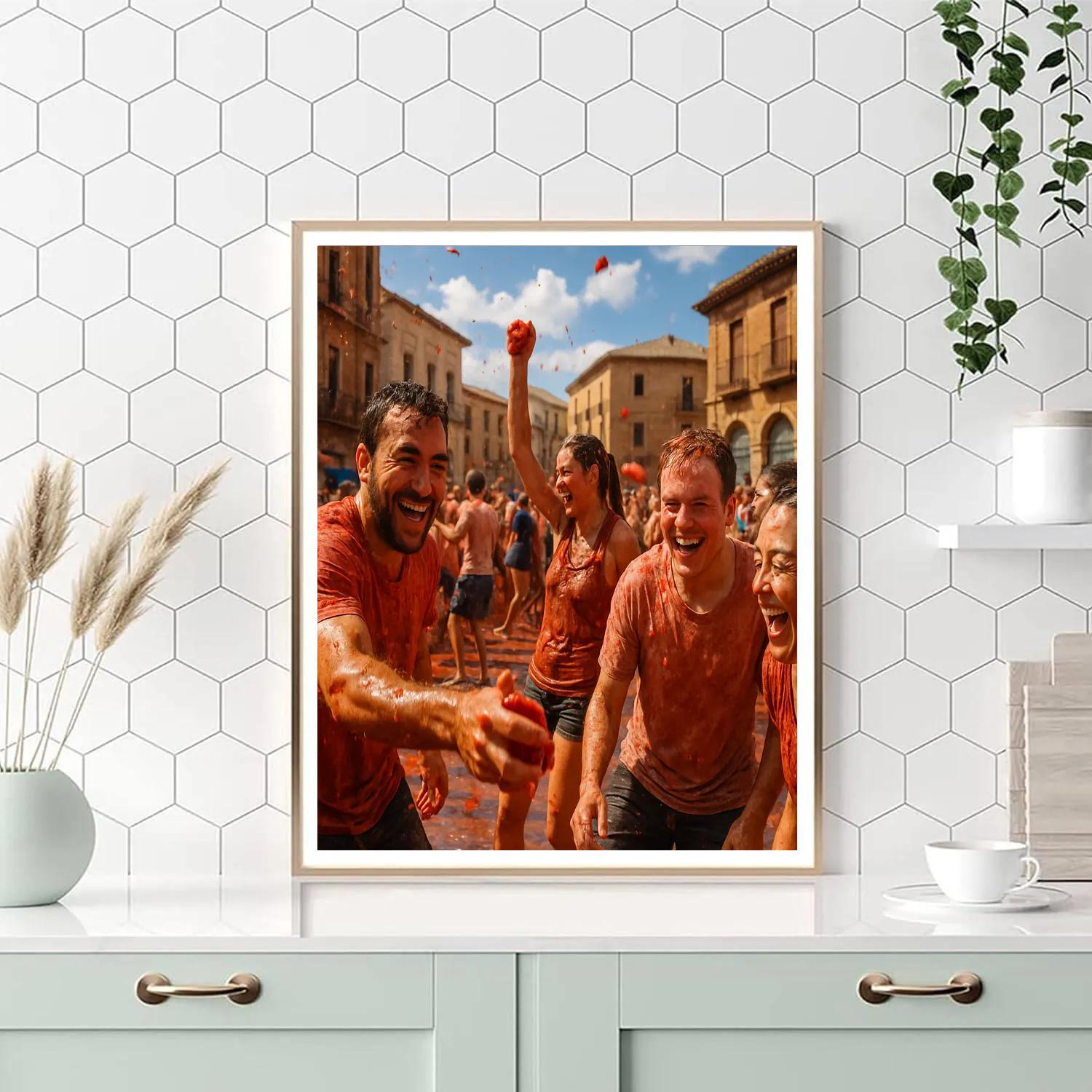 La Tomatina Festival Crowd Scene painting number kit
