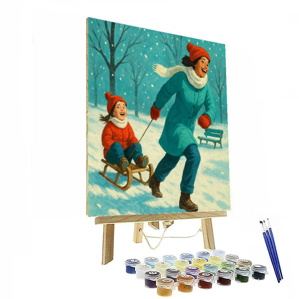 Snowy Park Sled Ride Paint by numbers kits