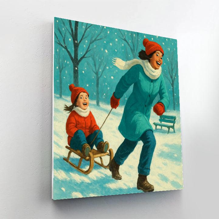 Snowy Park Sled Ride Paint by numbers kits