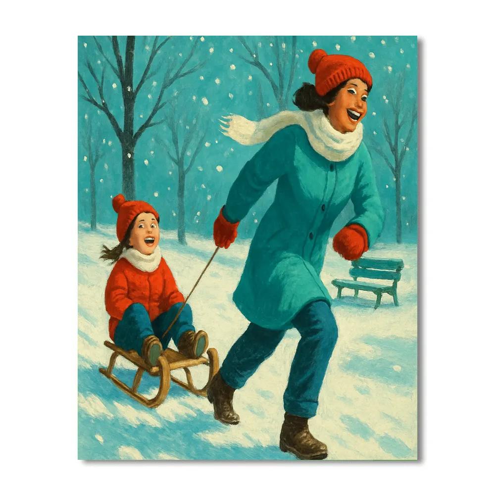 Snowy Park Sled Ride Paint by numbers kits