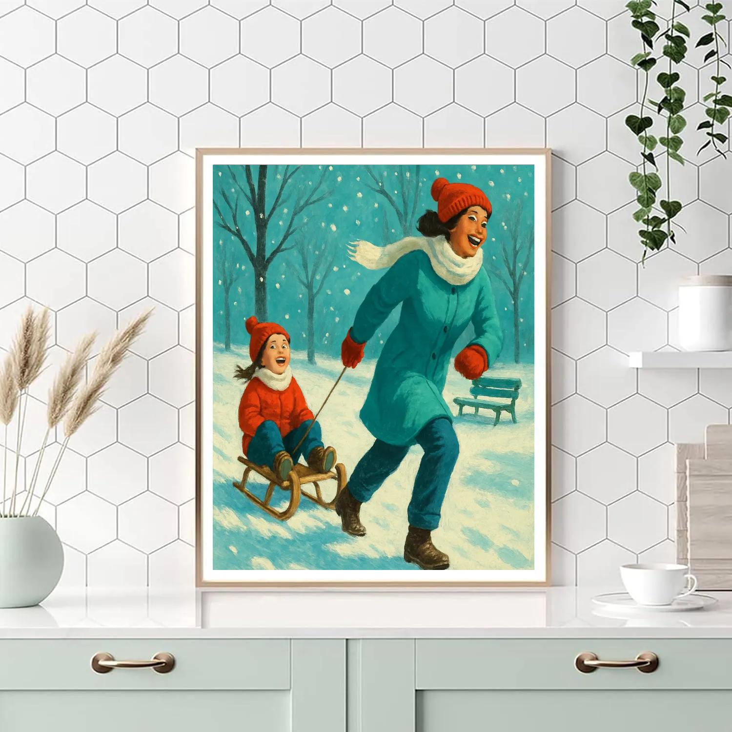 Snowy Park Sled Ride Paint by numbers kits
