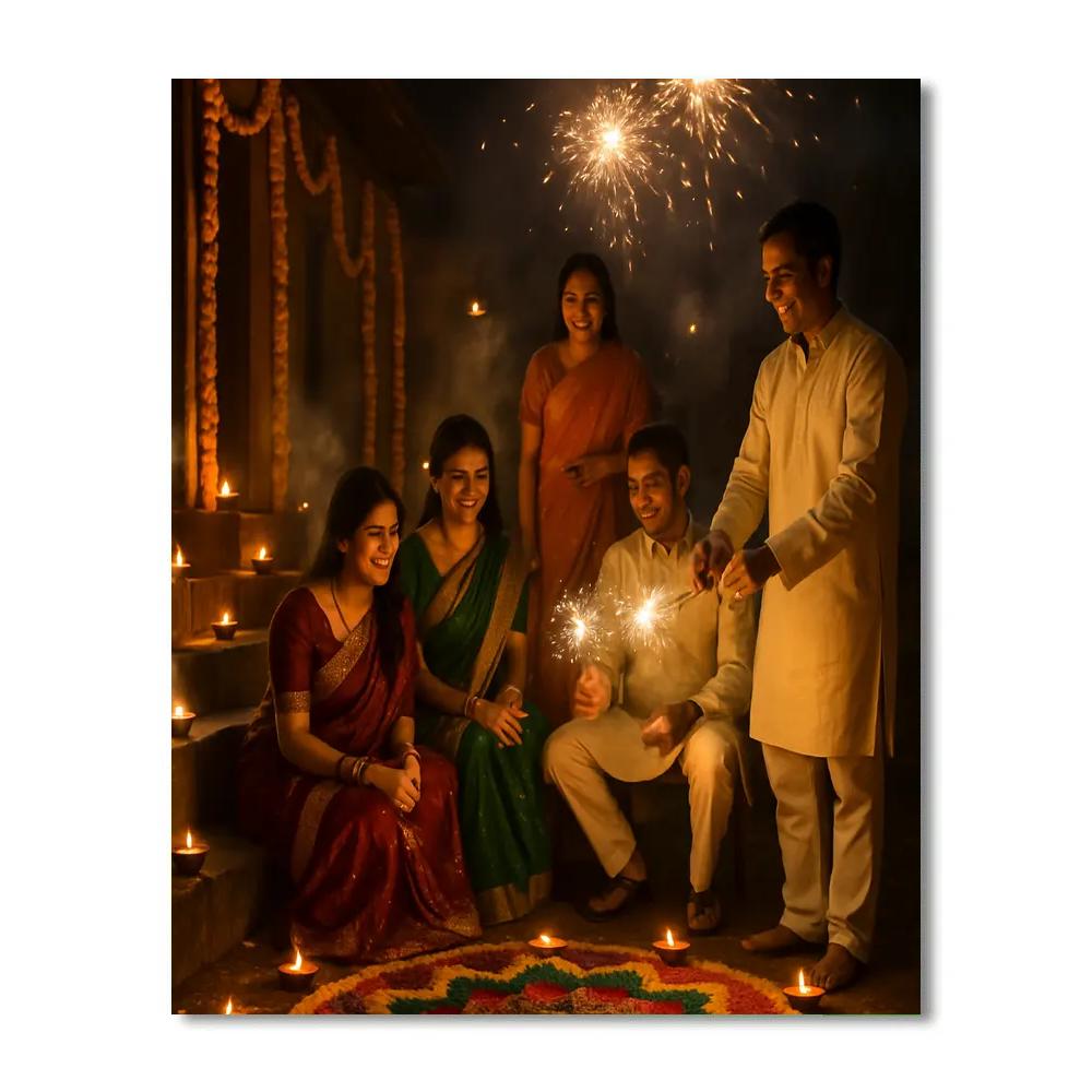 Diwali Festival Night Celebrations painting number kit