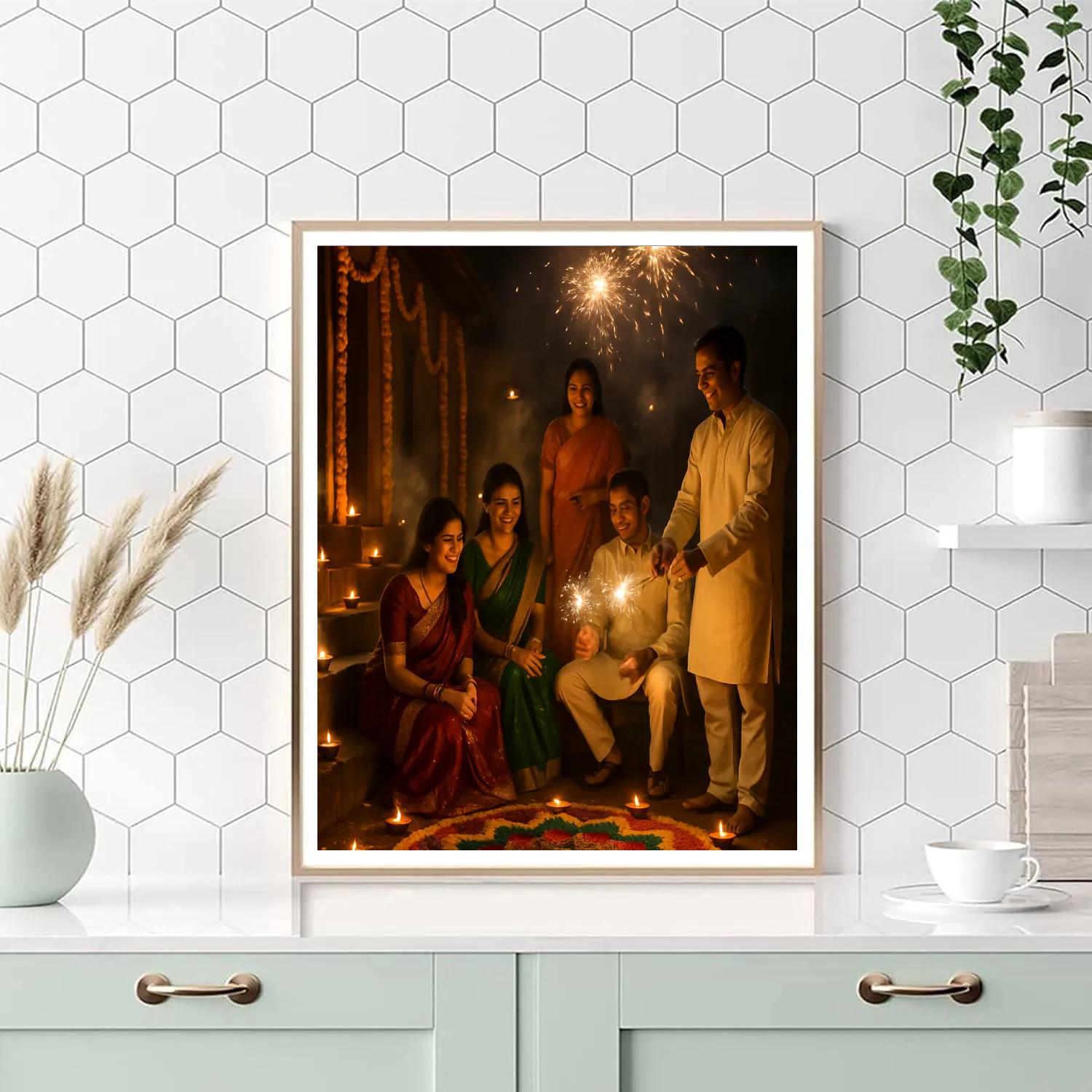 Diwali Festival Night Celebrations painting number kit
