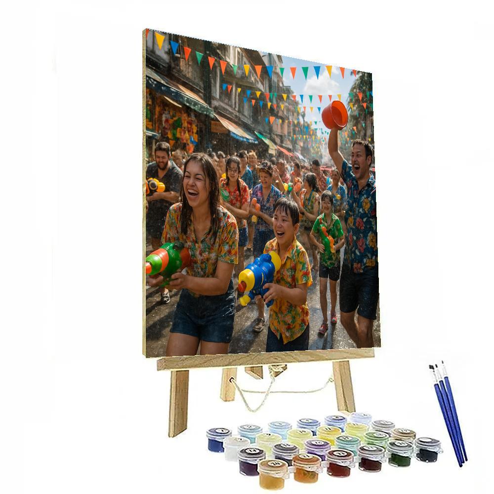 Songkran Water Festival In Bangkok Street paint by numbers