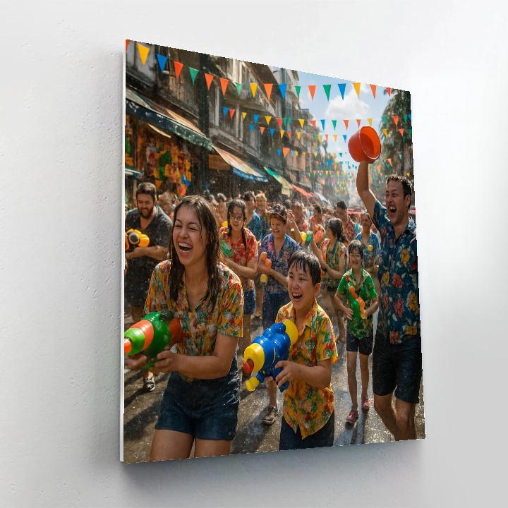 Songkran Water Festival In Bangkok Street paint by numbers