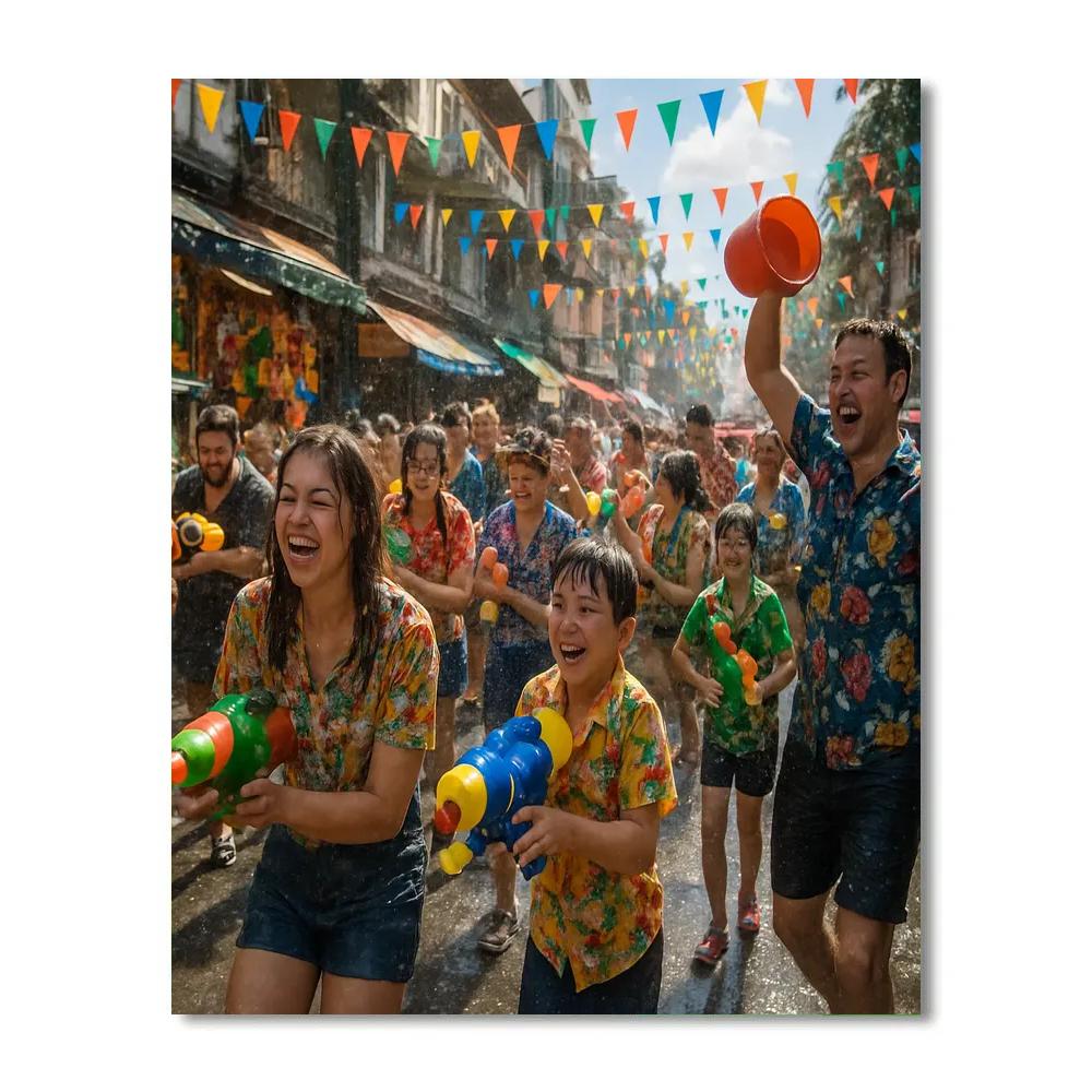 Songkran Water Festival In Bangkok Street paint by numbers