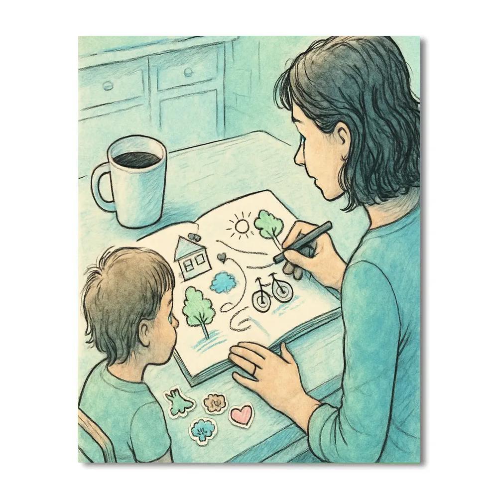 Sketchbook Bicycle Map Number painting